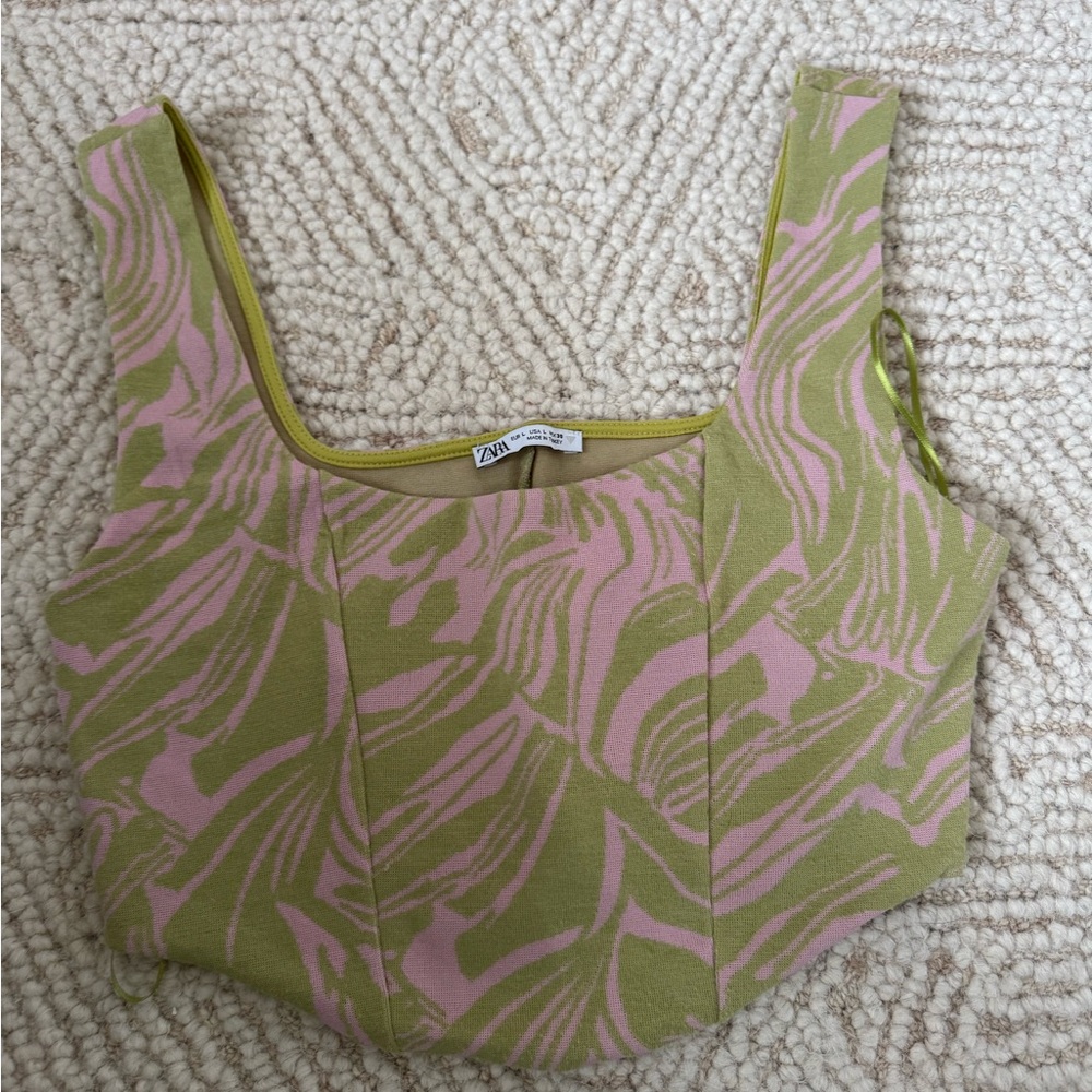 Zara Olive and Pink Crop Top